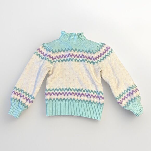 Janie and Jack Forever Fair Isle Sweater Cream and Sugar Size 4 Blue Purple - Picture 1 of 7